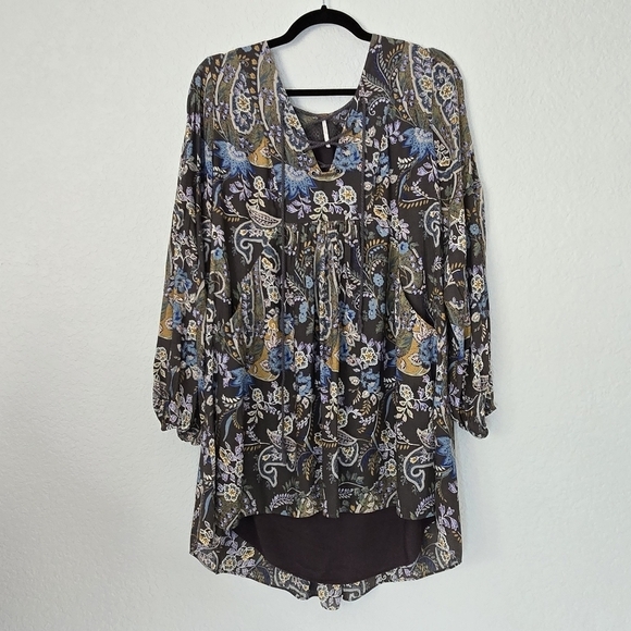 Free People S Rain or Shine Gray Print Mini Dress - Picture 1 of 9